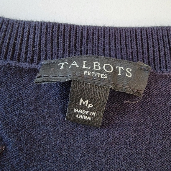 TALBOTS Nautical Embroidered Navy Blue Knit Sweater Size Medium Petite - Picture 3 of 6